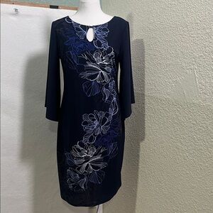 Dana Buchman Navy Blue Floral Midi Dress